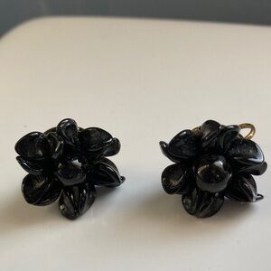 Elegant Vintage Black Floral Screw Back Earrings